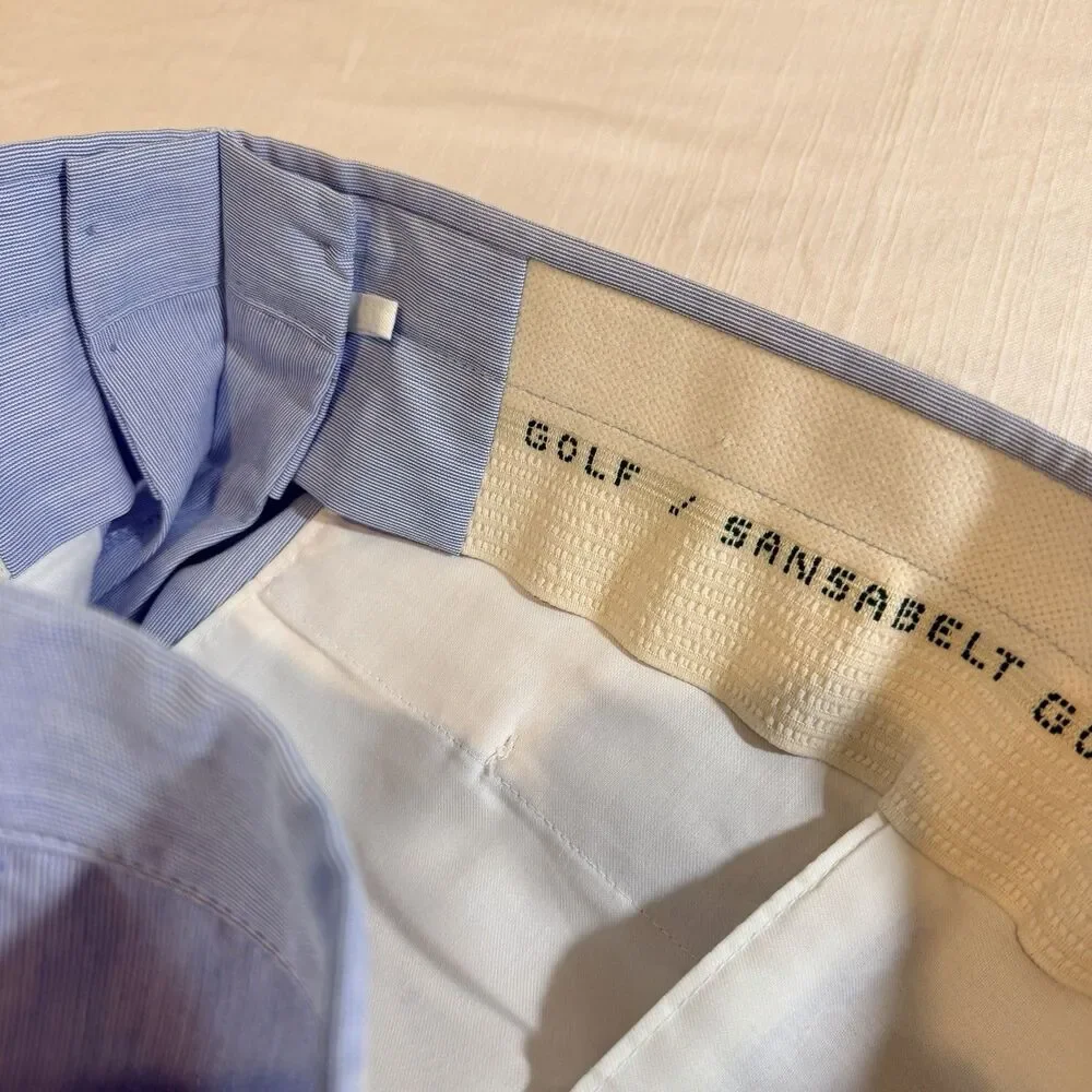 Vintage Sansabelt Golf Men’s Blue Seersucker Dress Pants 34